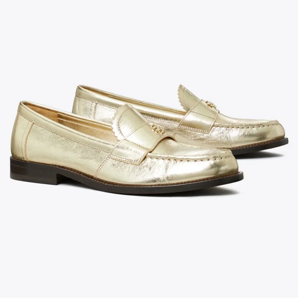 NWT Tory Burch Women’s Metallic Gold Classic Loafers, Color Spark Gold Platinum - Picture 8 of 16